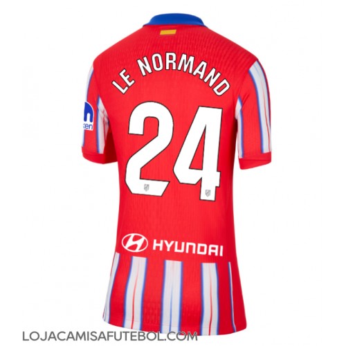 Camisa de Futebol Atletico Madrid Robin Le Normand #24 Equipamento Principal Mulheres 2024-25 Manga Curta